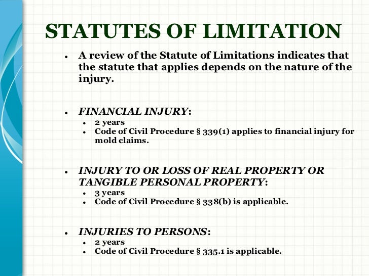 Statute Of Limitation On Personal Injury Claims